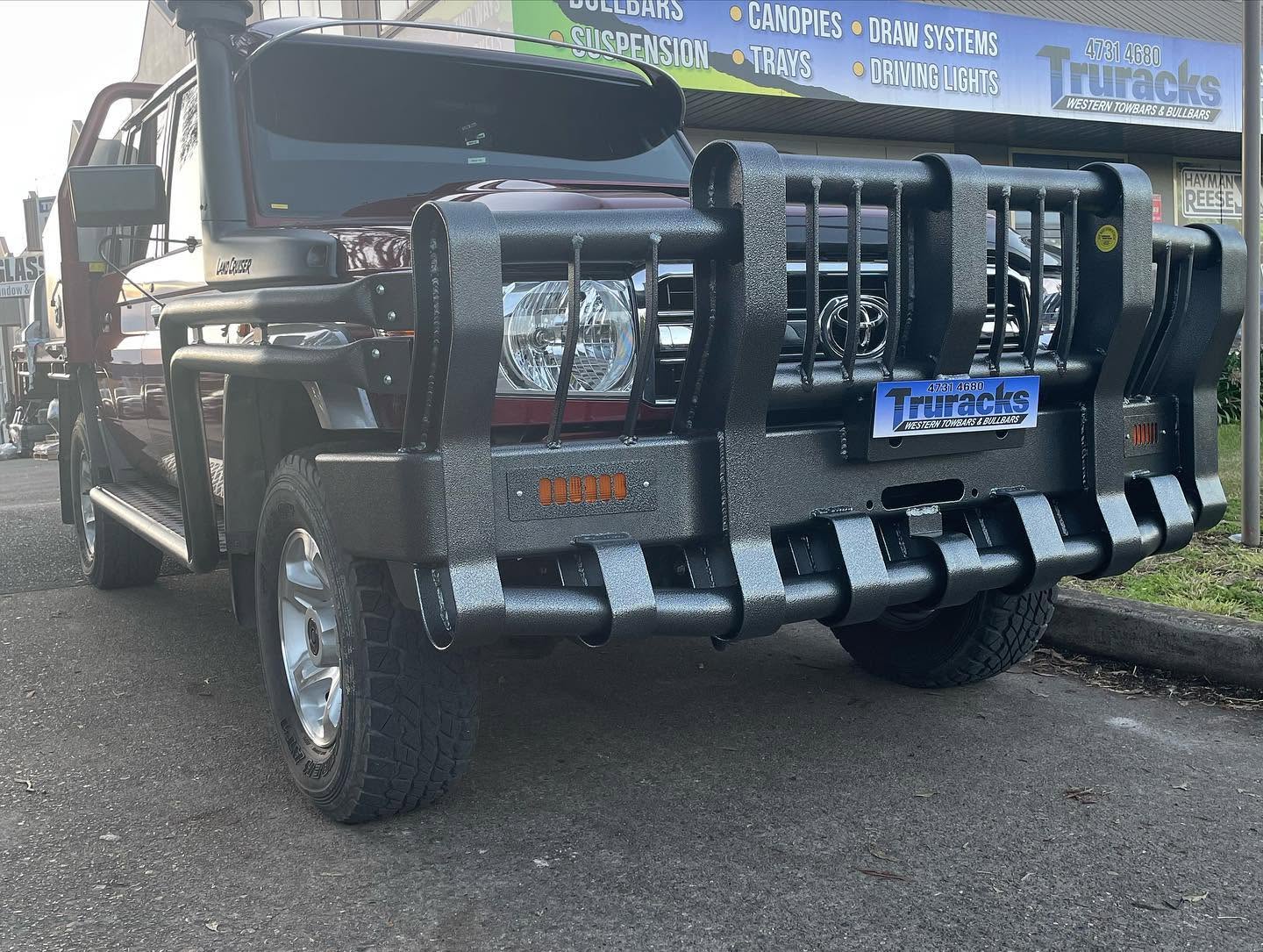 Black powder-coated LandCruiser 79 series bull bar