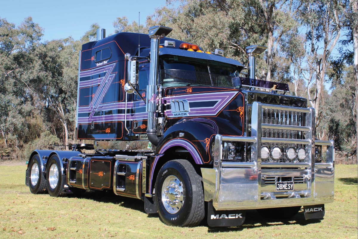 Show-finish polished bull bar on an award-winning Mack prime mover
